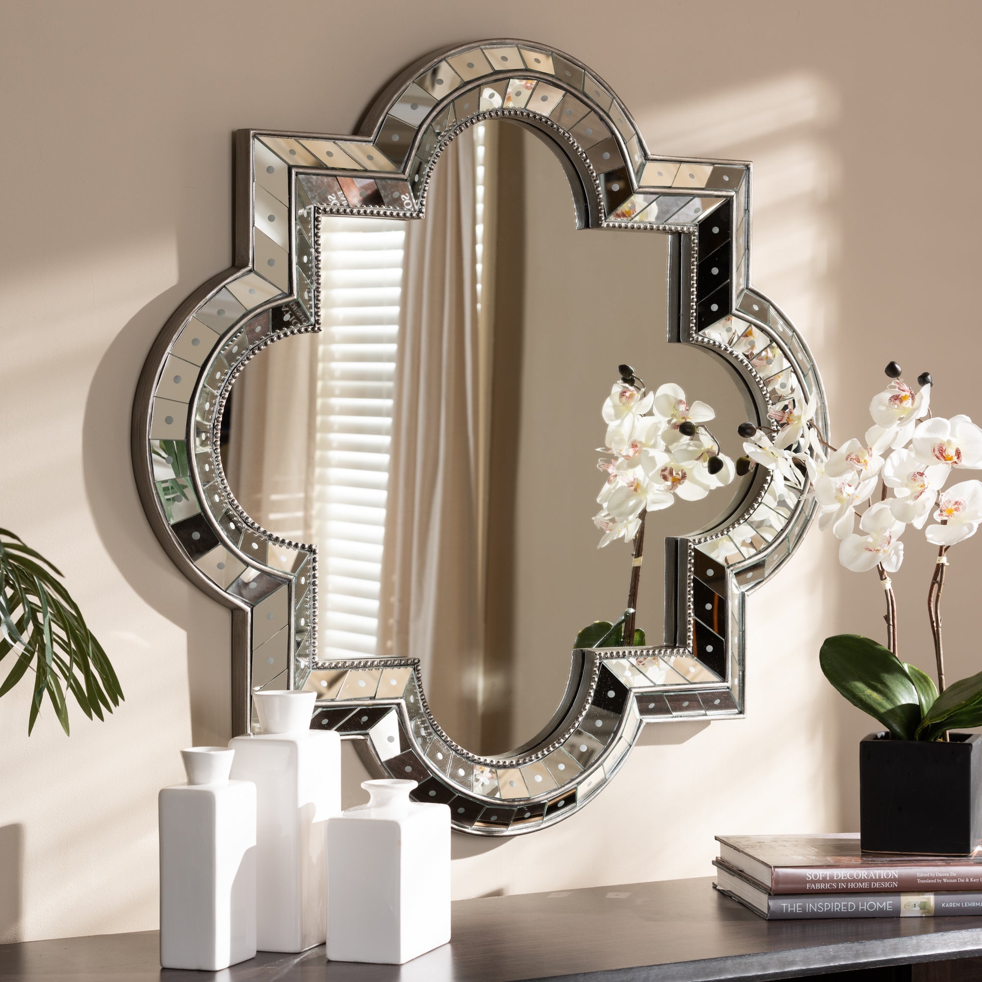 Catia Art Deco Antique Silver Finished Quatrefoil Accent Wall Mirror