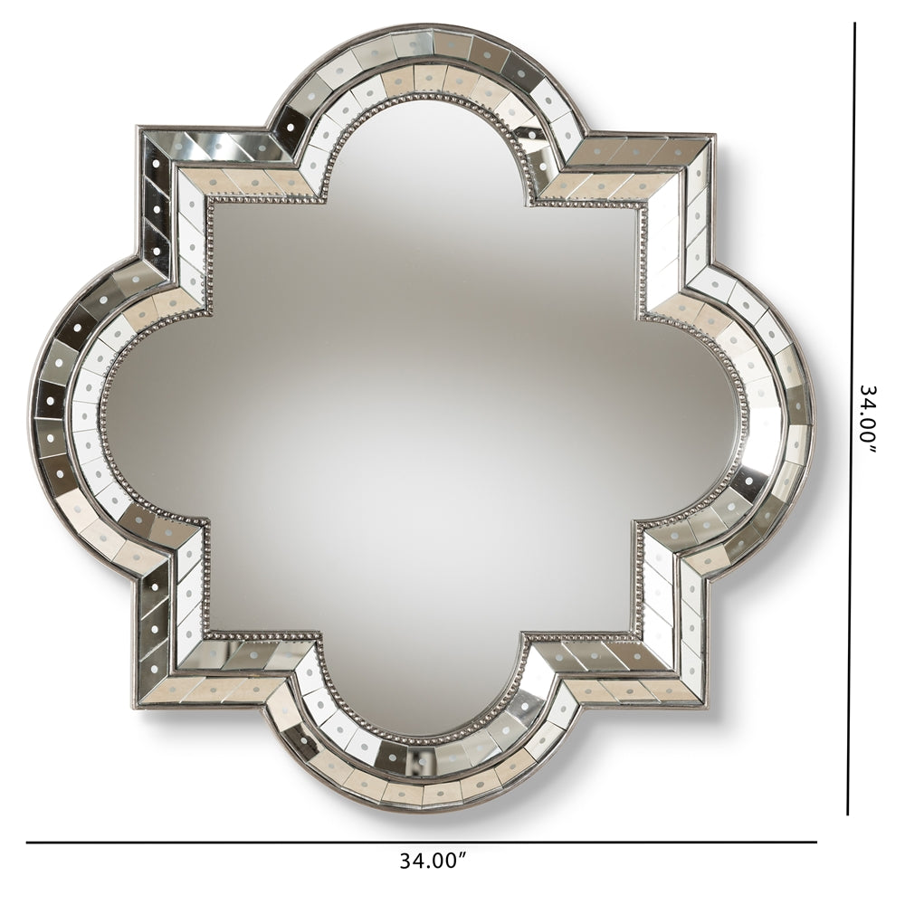 Catia Art Deco Antique Silver Finished Quatrefoil Accent Wall Mirror