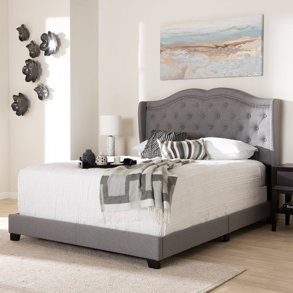 Magnolia Aden Collection King Size Grey Fabric Bed – Contemporary Style with Tufted Headboard