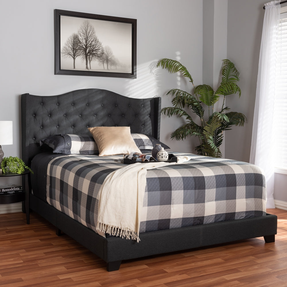 Alesha Charcoal Grey Fabric Upholstered Queen Size Bed