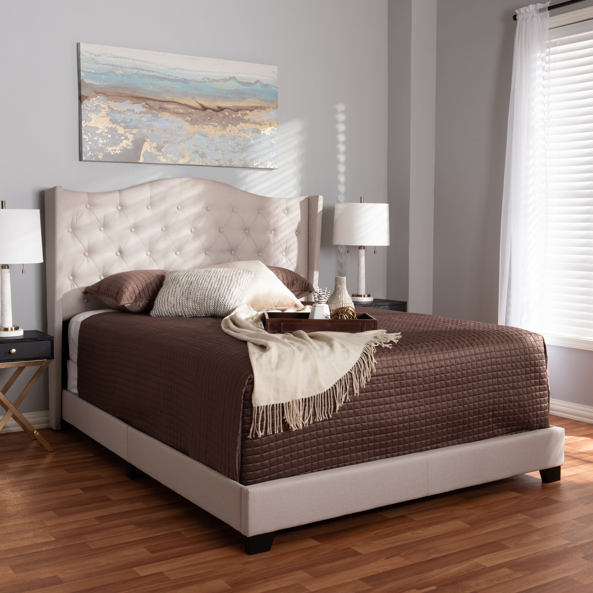 Alesha Modern and Contemporary Beige Fabric Upholstered King Size Bed