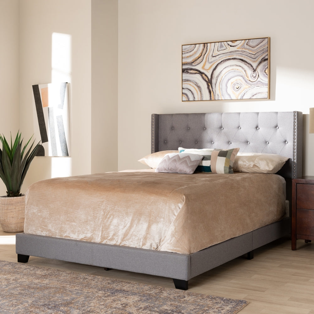 Brady Light Grey Fabric Upholstered King Size Bed