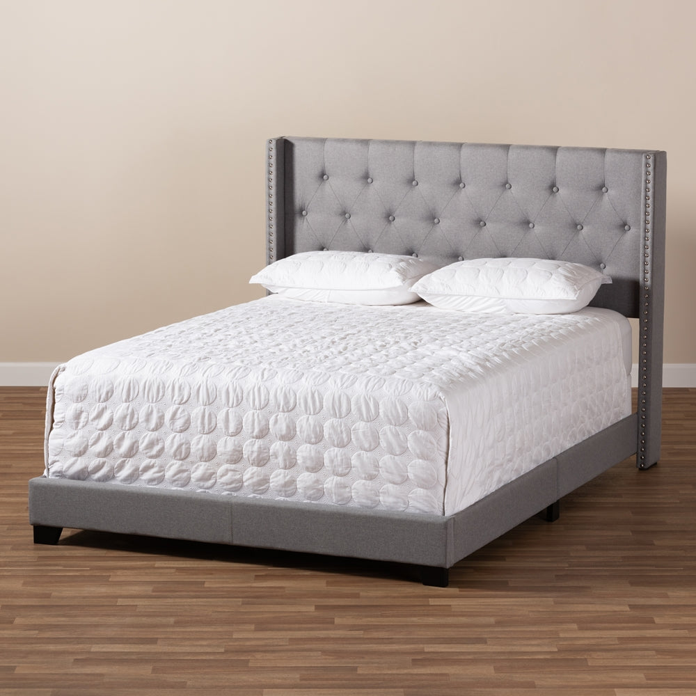 Brady Light Grey Fabric Upholstered King Size Bed