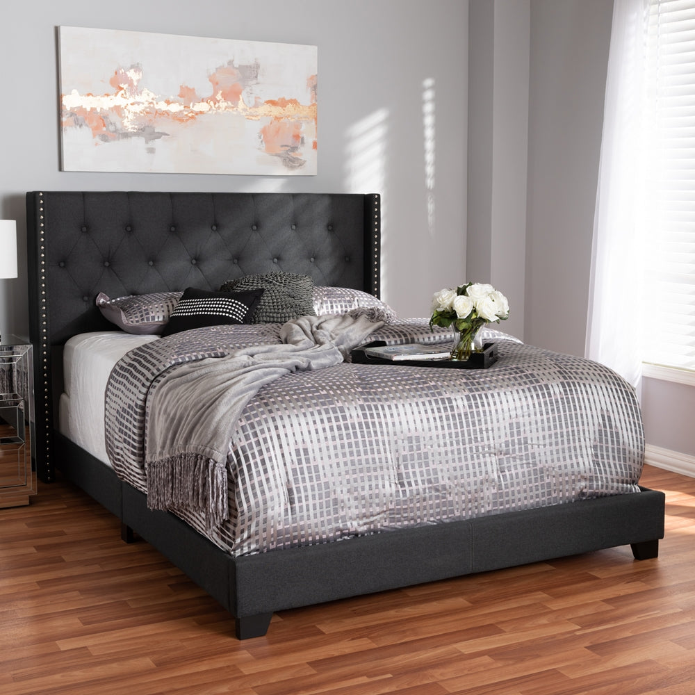 Brady Charcoal Grey Fabric Upholstered Queen Size Bed