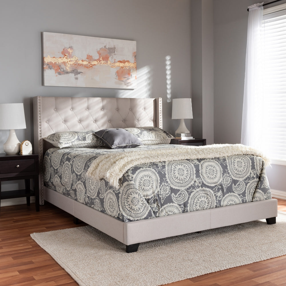 Brady Beige Fabric Upholstered Full Size Bed