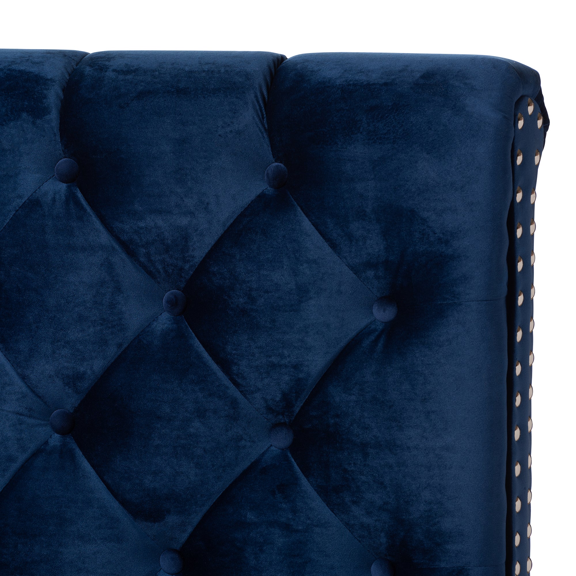 Candace Navy Velvet Upholstered Queen Size Bed
