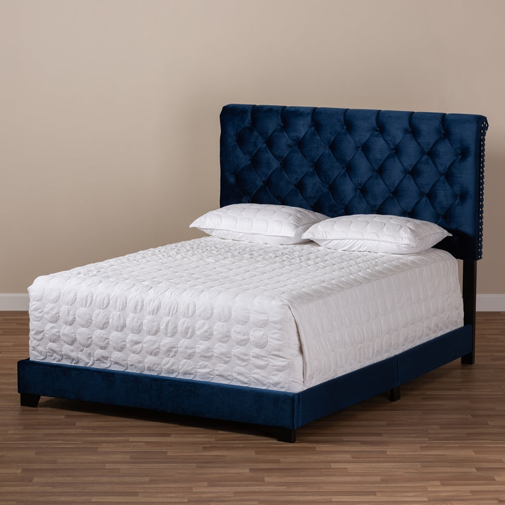 Candace Luxe And Glamour Navy Velvet Upholstered Queen Size Bed