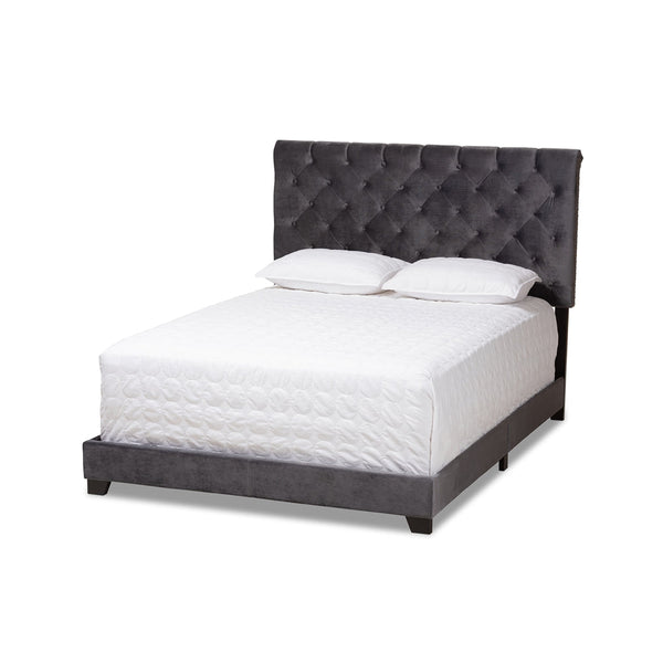 Candace Dark Grey Velvet Upholstered Full Size Bed