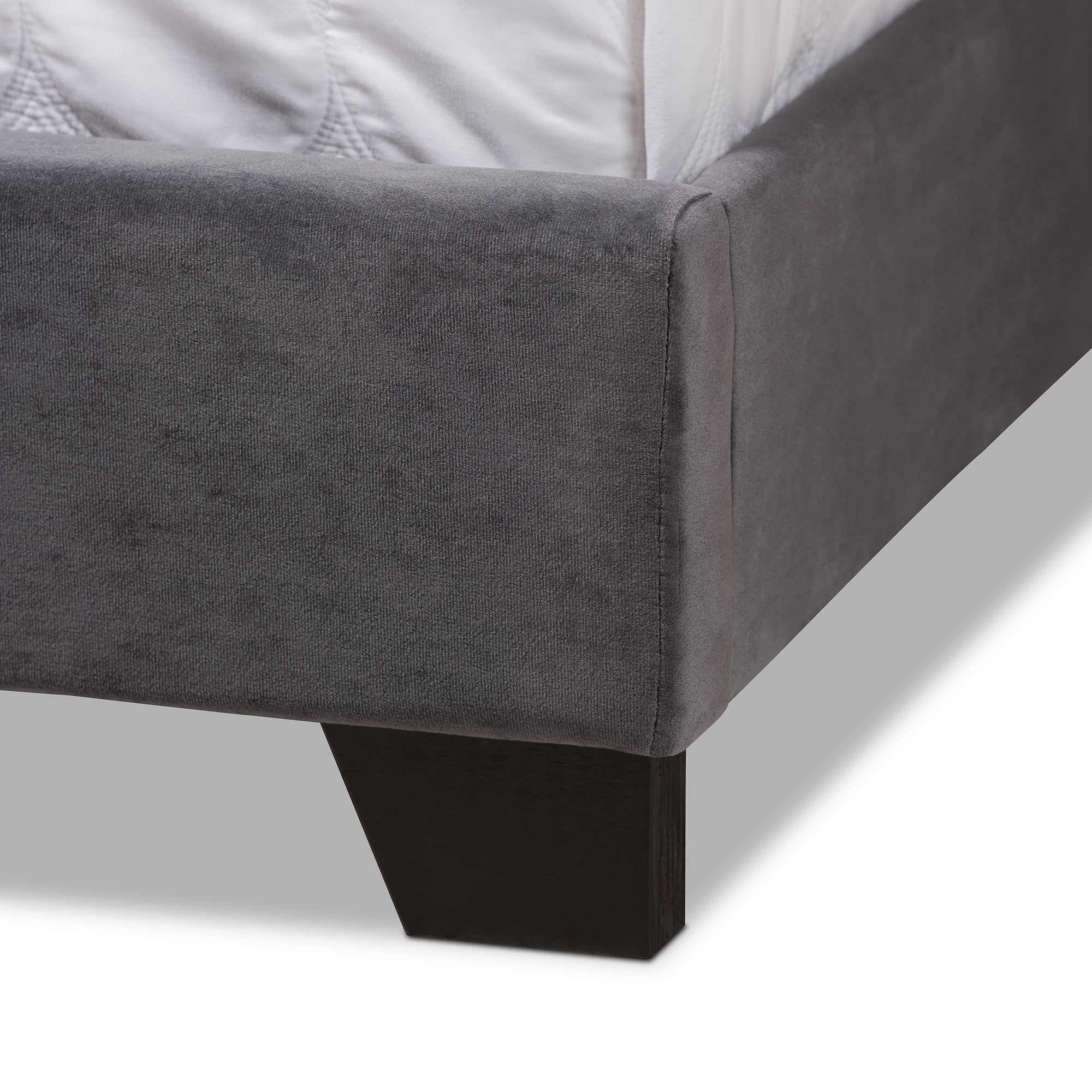 Candace Dark Grey Velvet Upholstered Queen Size Bed