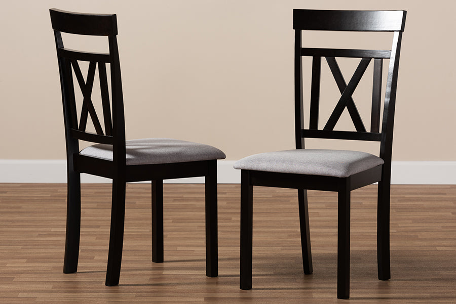 Rosie Modern and Contemporary Grey Fabric Upholstered and Espresso Brown Finished Dining Chair Set of 2
