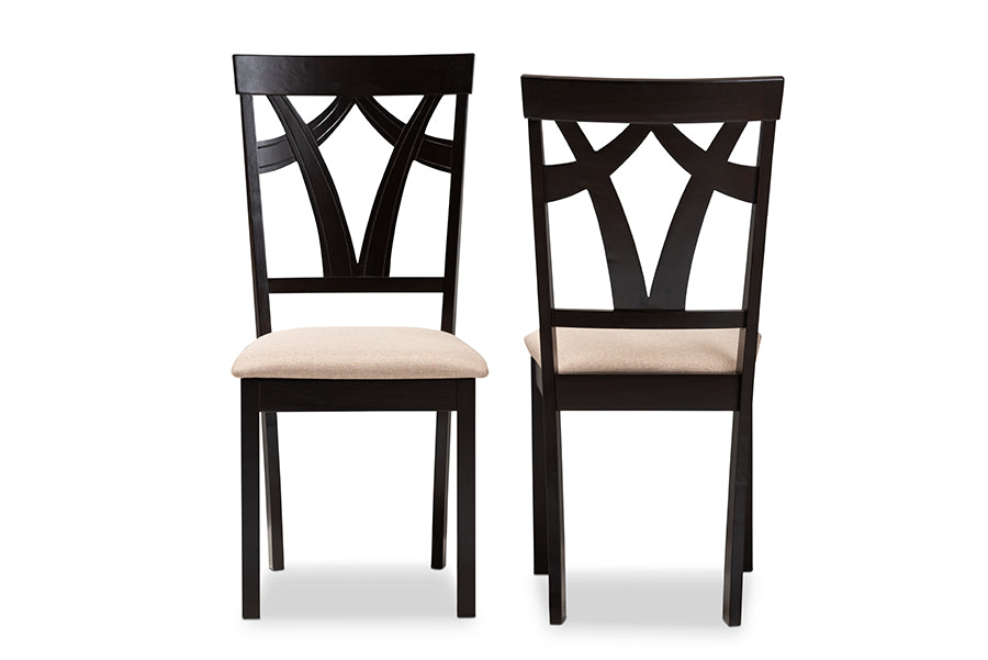 Sylvia Modern and Contemporary Sand Fabric Upholstered and Espresso Brown Finished Dining Chair Set of 2