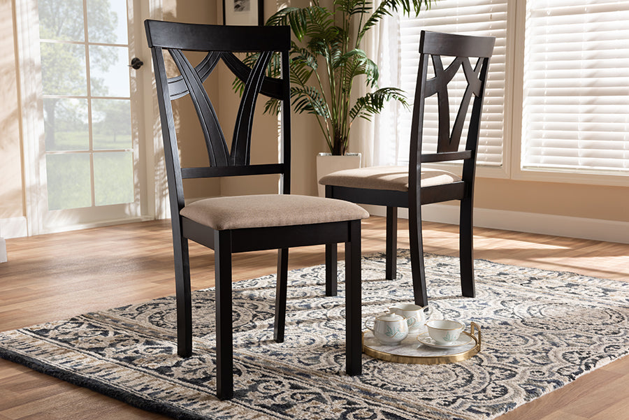 Sylvia Modern and Contemporary Sand Fabric Upholstered and Espresso Brown Finished Dining Chair Set of 2