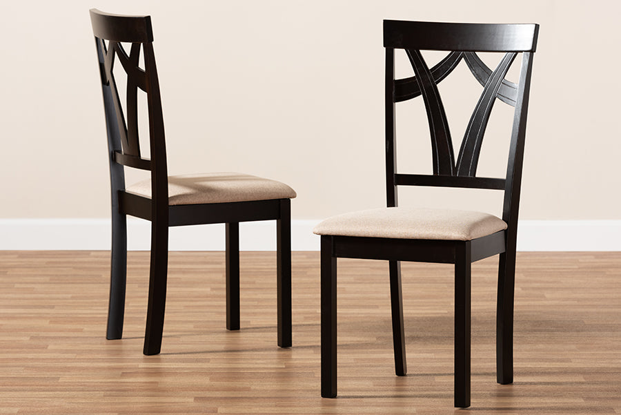 Sylvia Modern and Contemporary Sand Fabric Upholstered and Espresso Brown Finished Dining Chair Set of 2