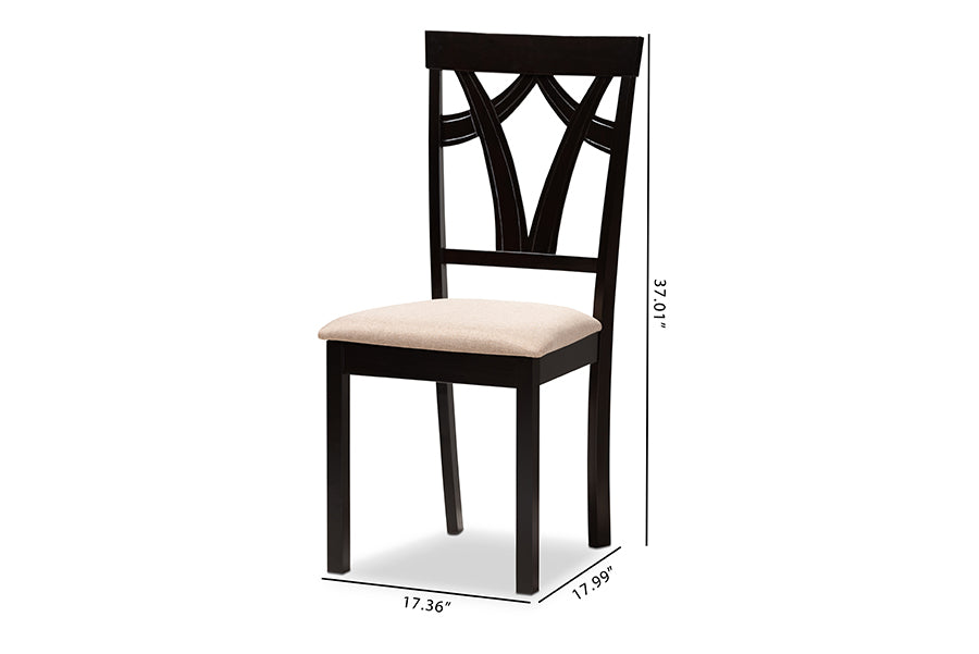 Sylvia Modern and Contemporary Sand Fabric Upholstered and Espresso Brown Finished Dining Chair Set of 2