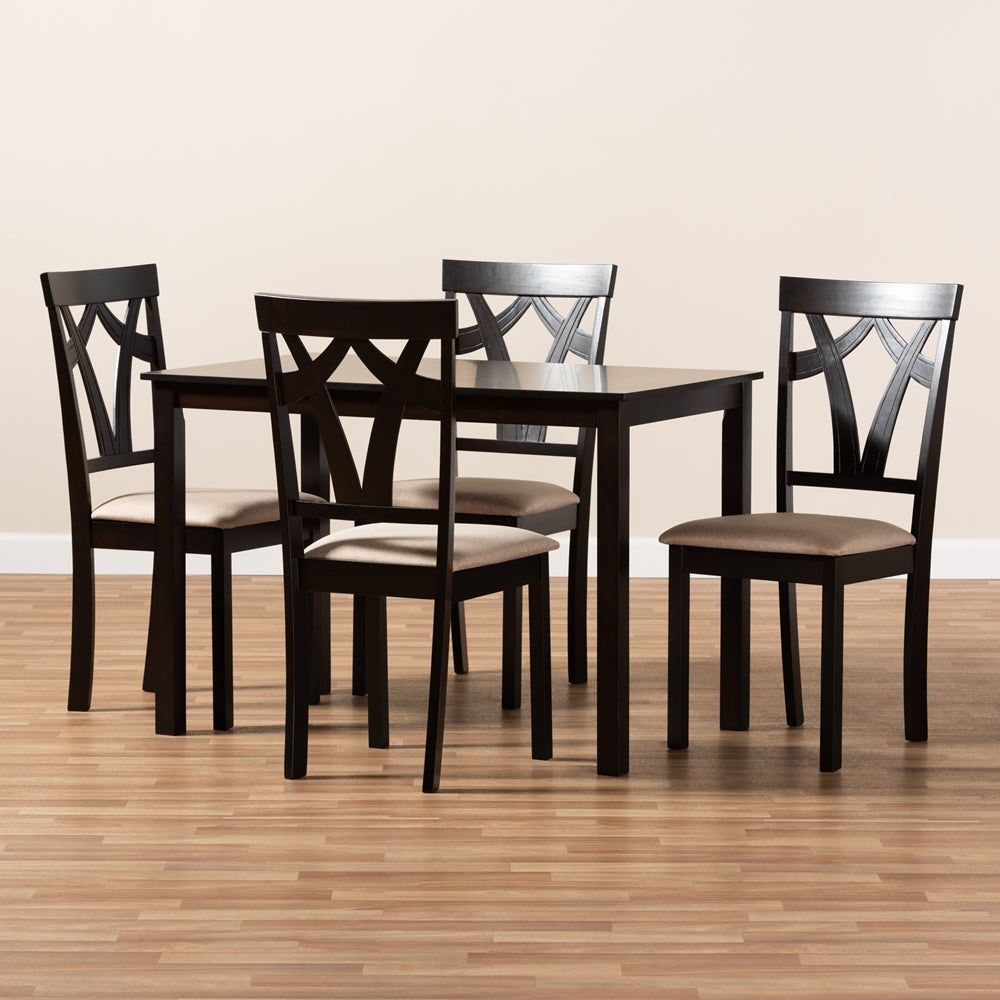 Sylvia Modern and Contemporary Espresso Brown Finished and Sand Fabric Upholstered 5-Piece Dining Set