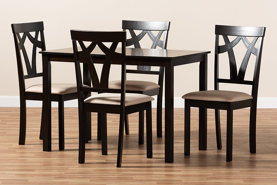 Sylvia Modern and Contemporary Espresso Brown Finished and Sand Fabric Upholstered 5-Piece Dining Set