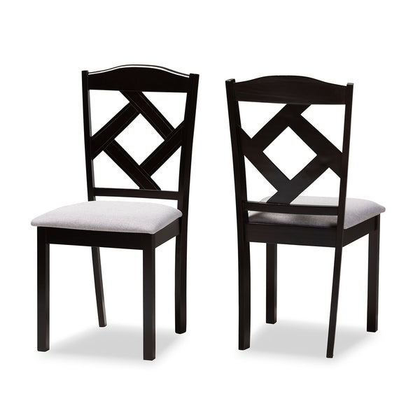Ruth Modern and Contemporary Grey Fabric Upholstered and Espresso Brown Finished Dining Chair Set of 2
