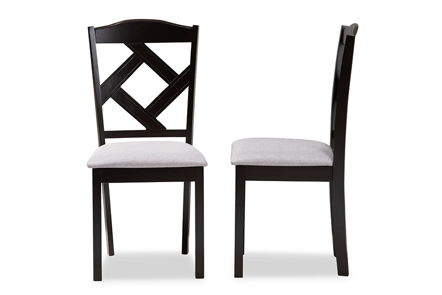 Ruth Modern and Contemporary Grey Fabric Upholstered and Espresso Brown Finished Dining Chair Set of 2