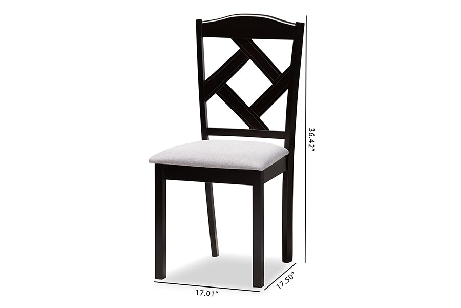 Ruth Modern and Contemporary Grey Fabric Upholstered and Espresso Brown Finished Dining Chair Set of 2