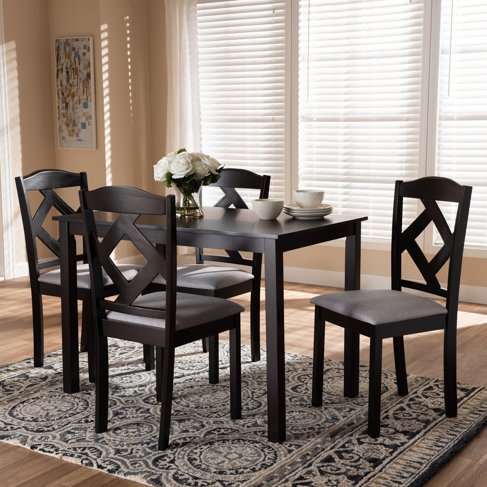 Ruth Modern and Contemporary Espresso Brown Finished and Grey Fabric Upholstered 5-Piece Dining Set