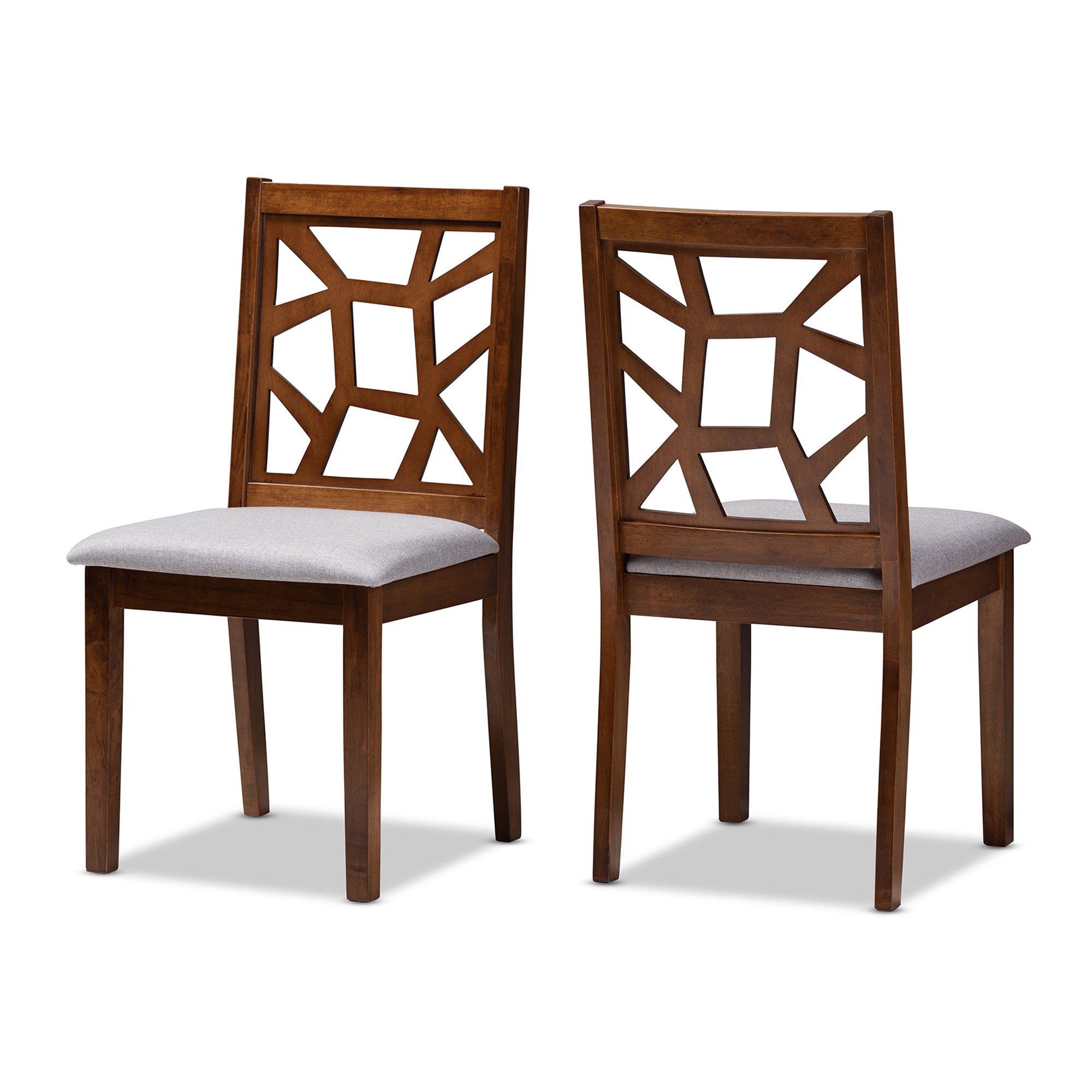 Abilene Mid-Century Grey Fabric Upholstered and Walnut Brown Finished Dining Chair Set of 2