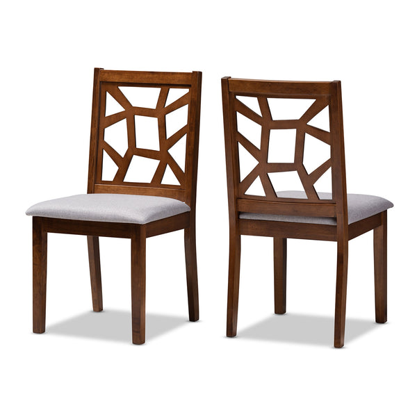 Abilene Mid-Century Grey Fabric Upholstered and Walnut Brown Finished Dining Chair Set of 2