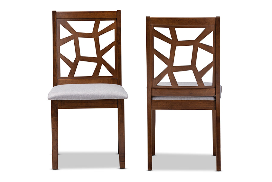 Abilene Mid-Century Grey Fabric Upholstered and Walnut Brown Finished Dining Chair Set of 2
