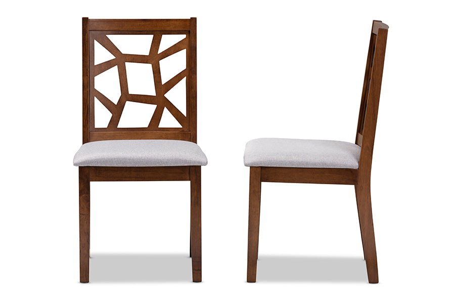 Abilene Mid-Century Grey Fabric Upholstered and Walnut Brown Finished Dining Chair Set of 2