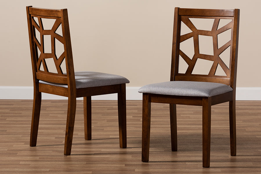 Abilene Mid-Century Grey Fabric Upholstered and Walnut Brown Finished Dining Chair Set of 2