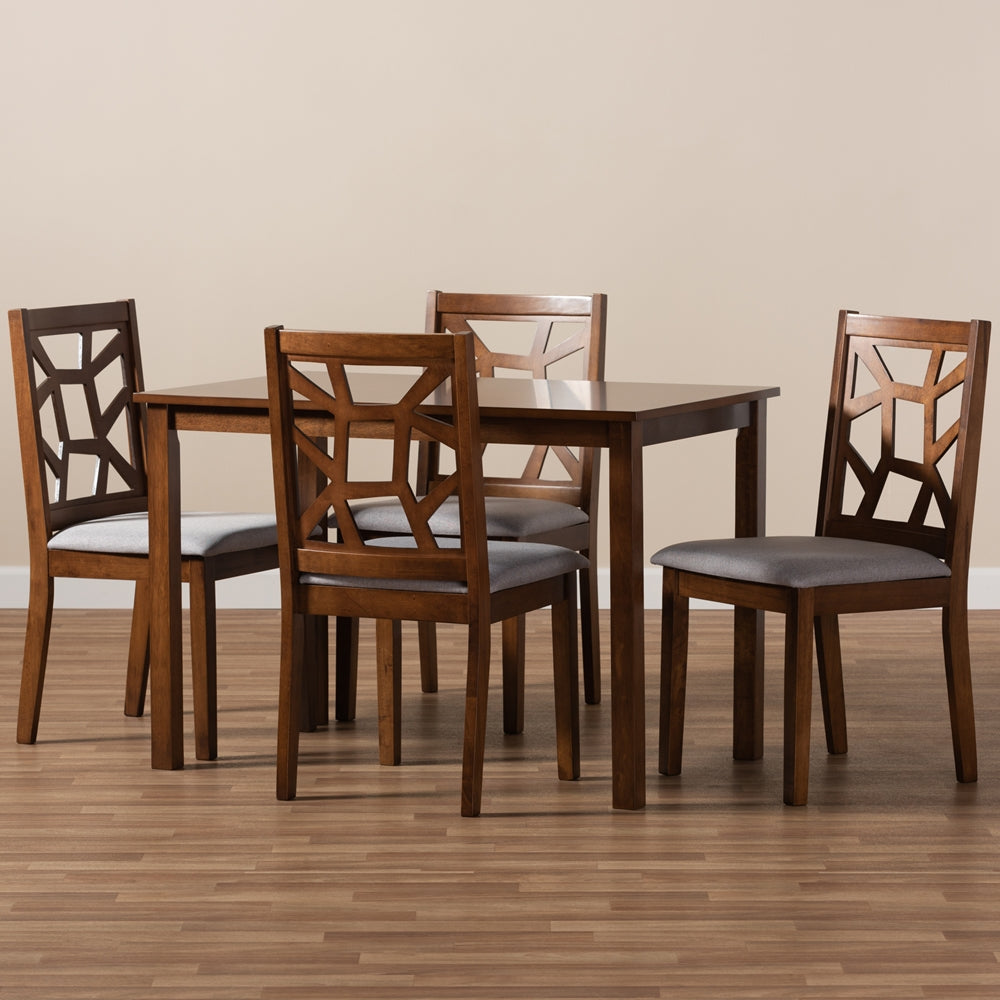 Abilene Mid-Century Walnut Finished and Fabric Upholstered 5-Piece Dining Set