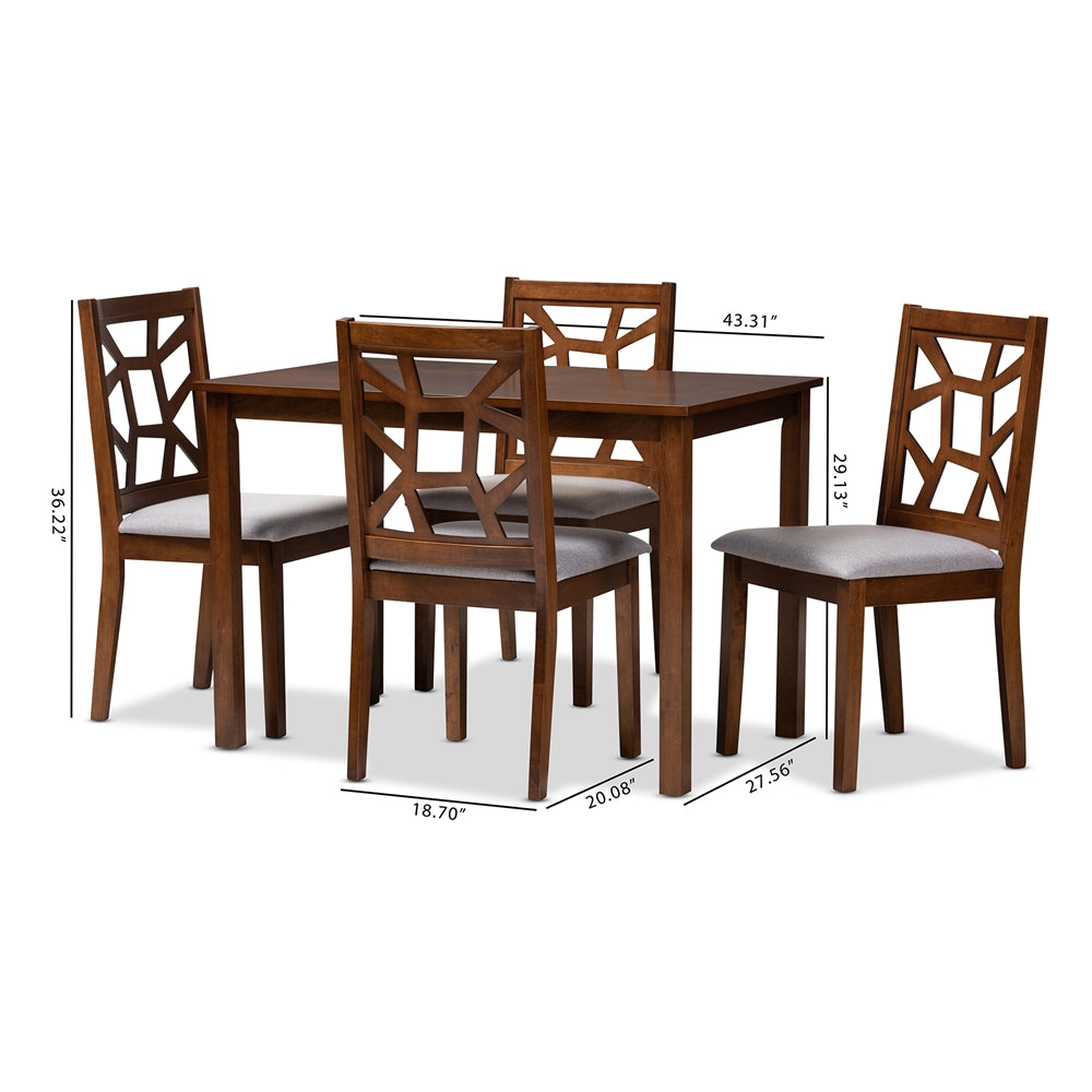 Abilene Mid-Century Walnut Finished and Fabric Upholstered 5-Piece Dining Set