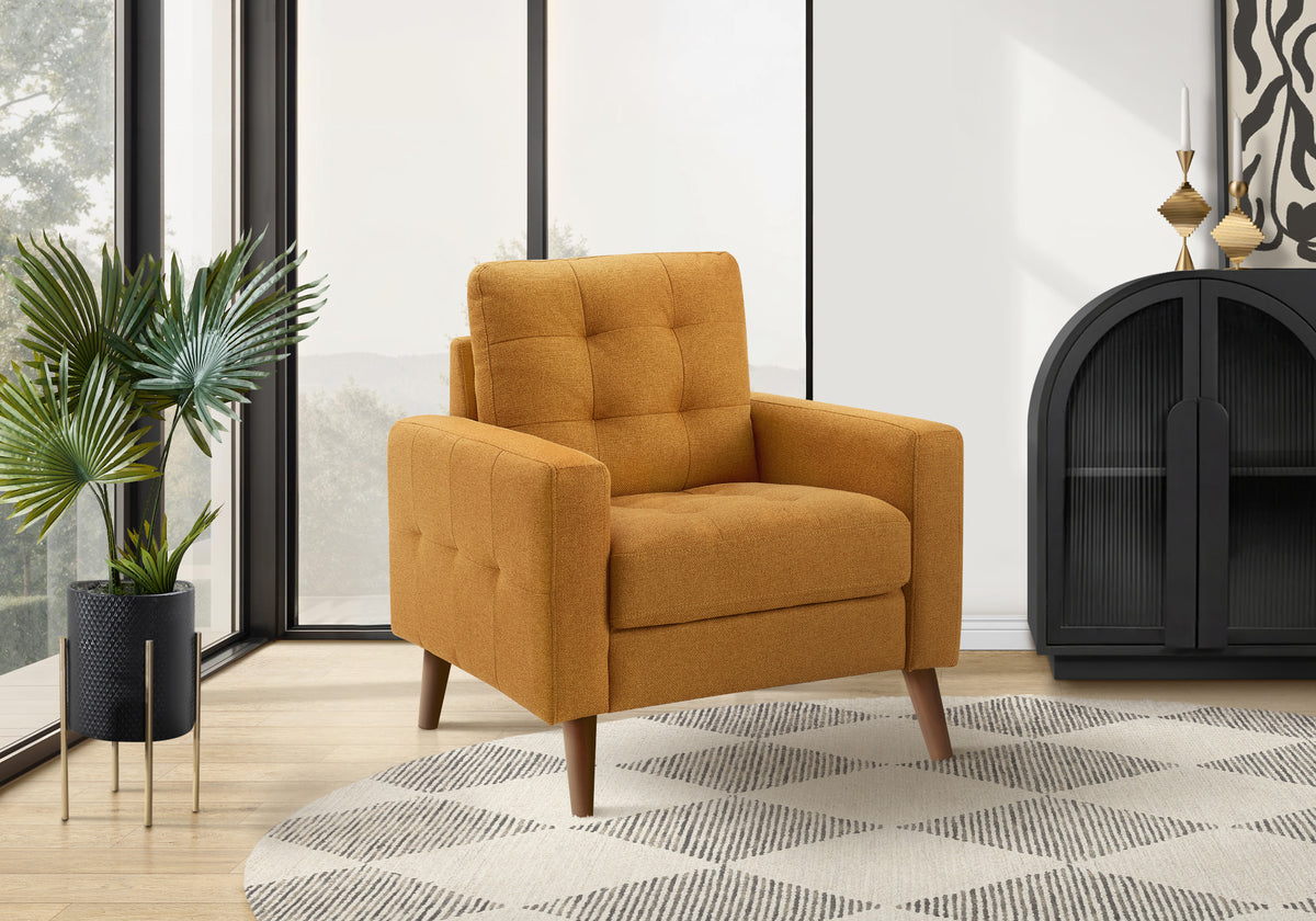 Chair, 31"" Wide, Upholstered, Accent Chair, Orange Fabric, Mid Century