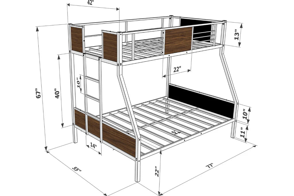 Full Twin Bunk Bed in powder coating black color