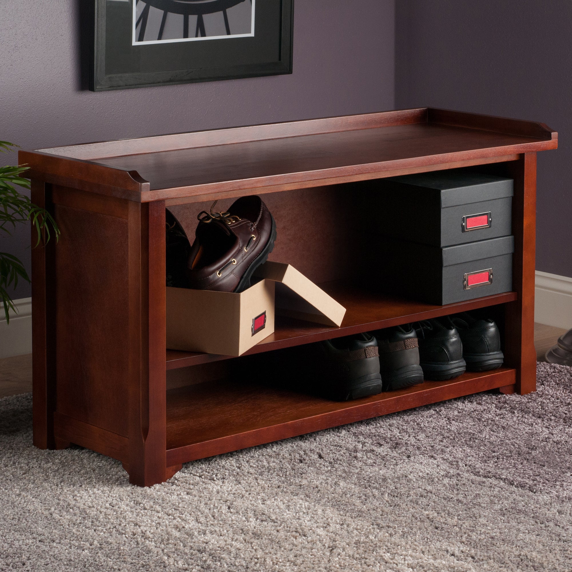 Milan Storage Hall Bench, Walnut