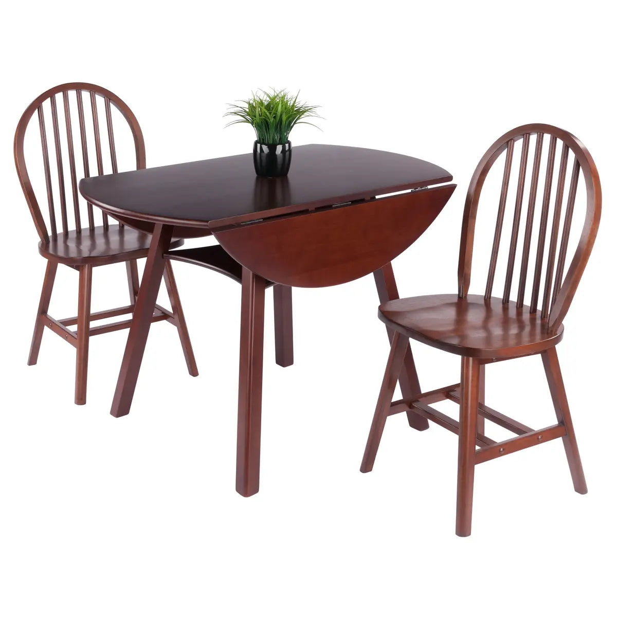 Marbelle 3-Pc Drop Leaf Dining Table with 2 Windsor Chairs, Walnut
