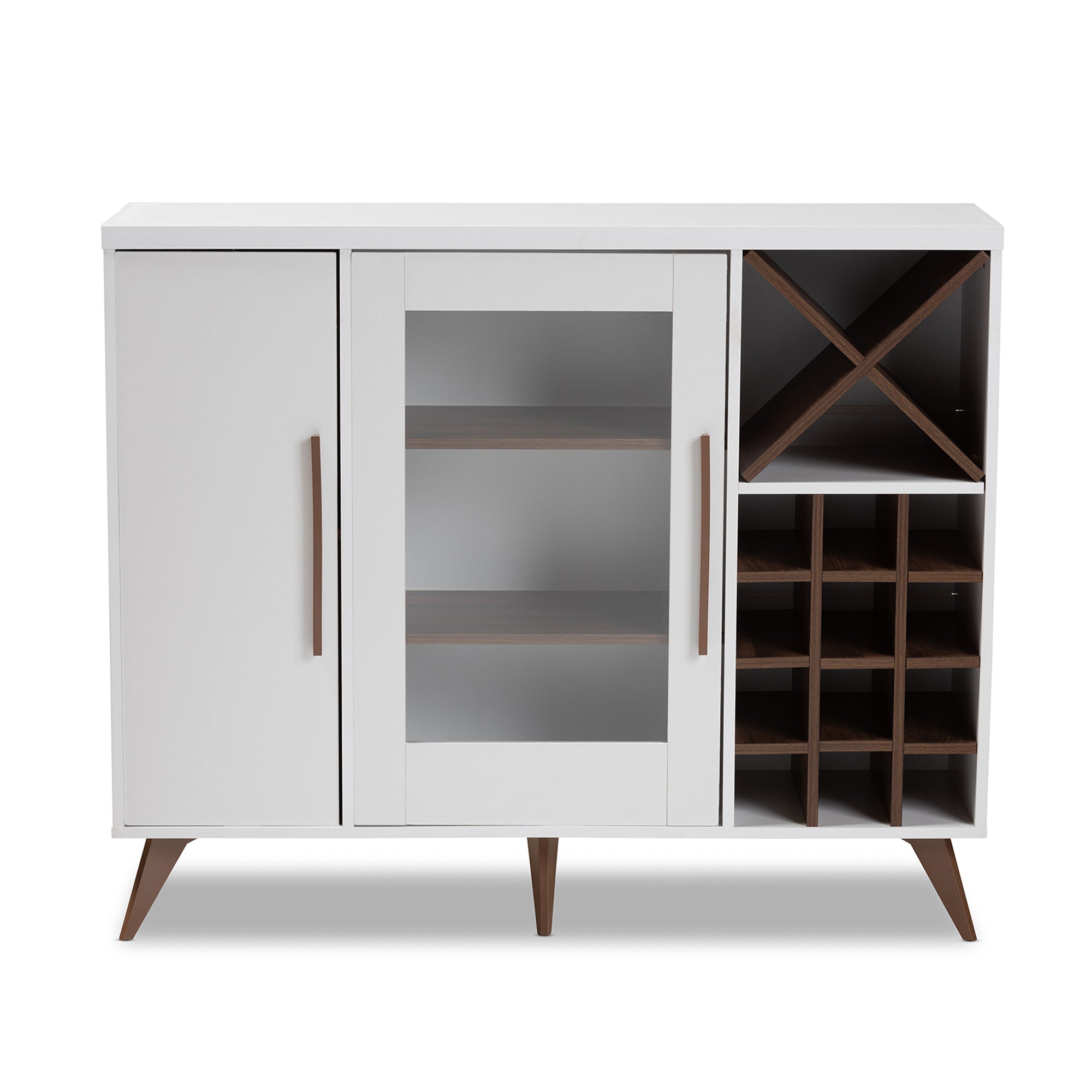 Pietro Mid-Century Modern White and Brown Finished Wine Cabinet