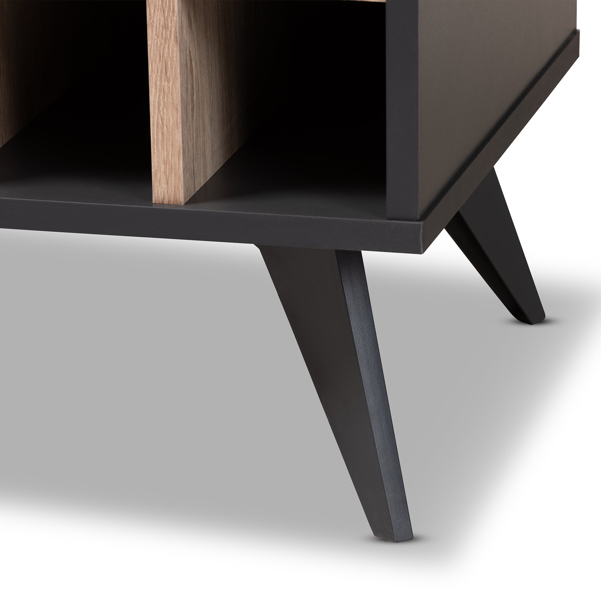 Pietro Mid-Century Modern Dark Grey and Oak Finished Wine Cabinet