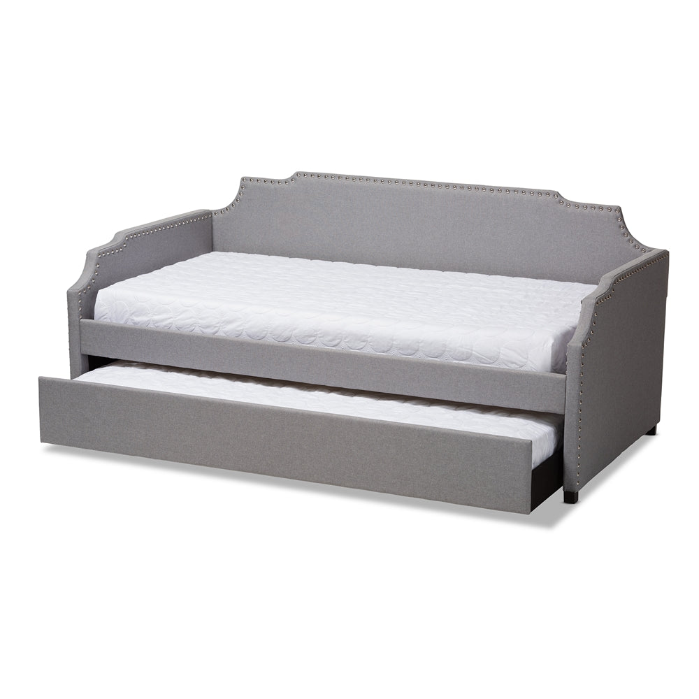 Ally Modern and Contemporary Grey Fabric Upholstered Twin Size Sofa Daybed with Roll Out Trundle Guest Bed