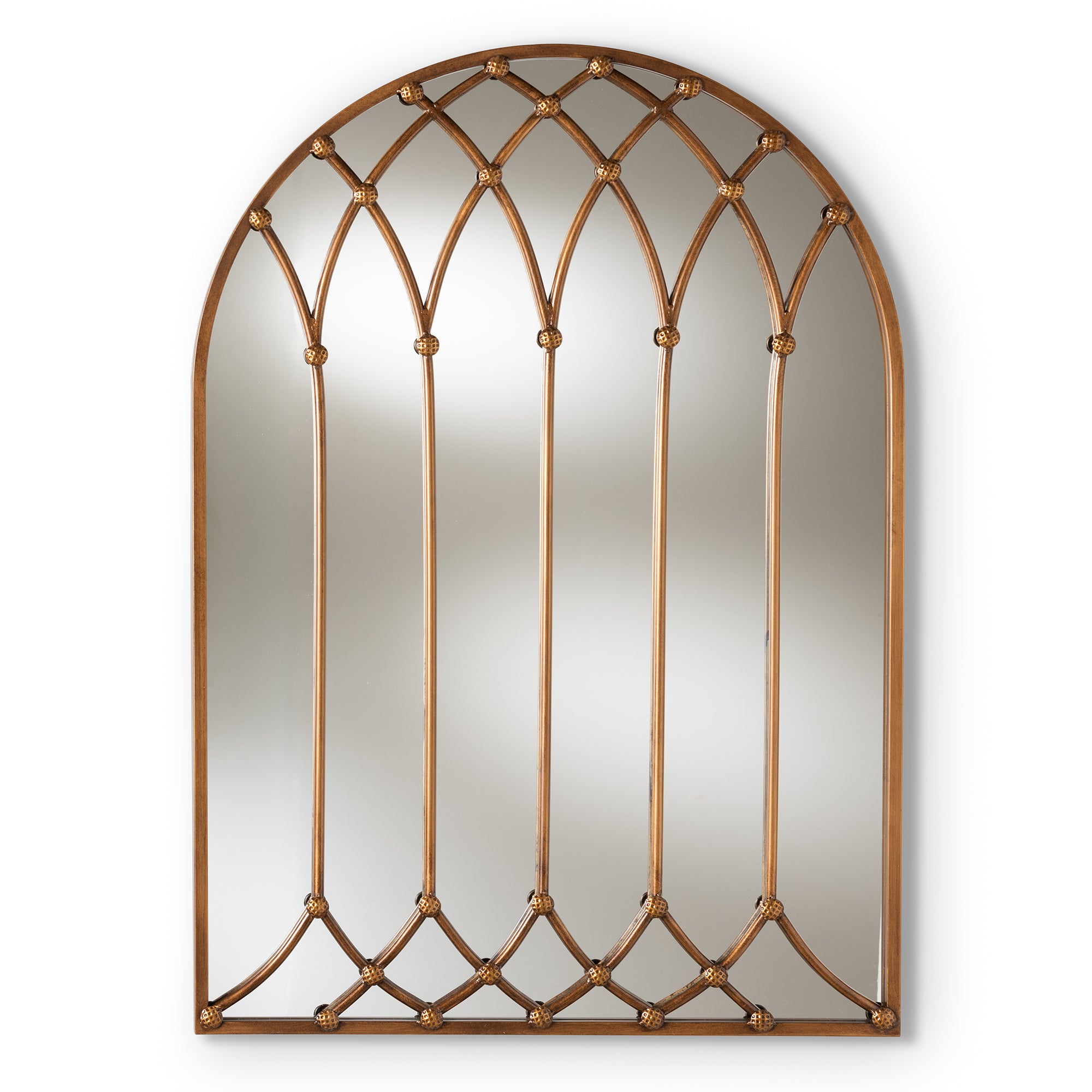 Freja Vintage Farmhouse Antique Bronze Finished Arched Window Accent Wall Mirror