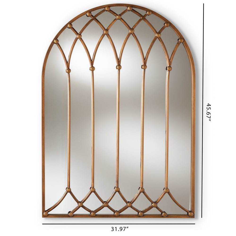 Freja Vintage Farmhouse Antique Bronze Finished Arched Window Accent Wall Mirror