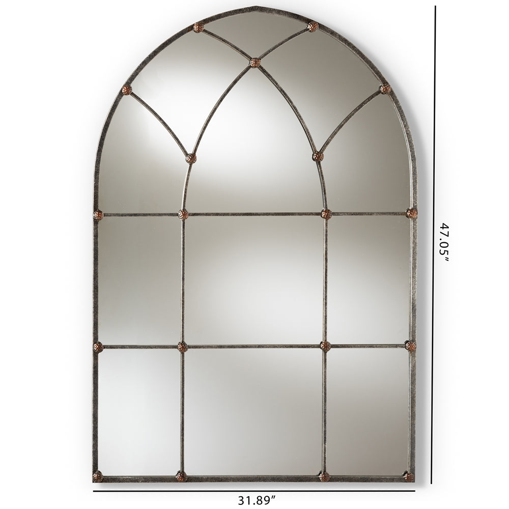Tova Vintage Farmhouse Antique Silver Finished Arched Window Accent Wall Mirror