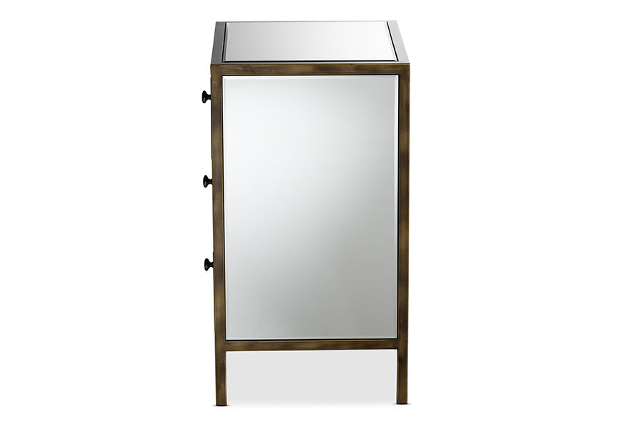 Nouria Modern and Contemporary Hollywood Regency our Style Mirrored 3-Drawer End Table