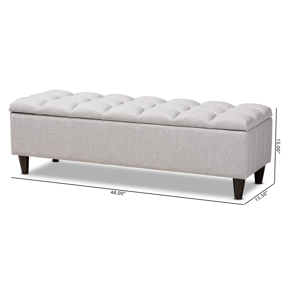 Brette Mid-Century Modern Fabric Upholstered Dark Brown Finished Wood Storage Bench Ottoman