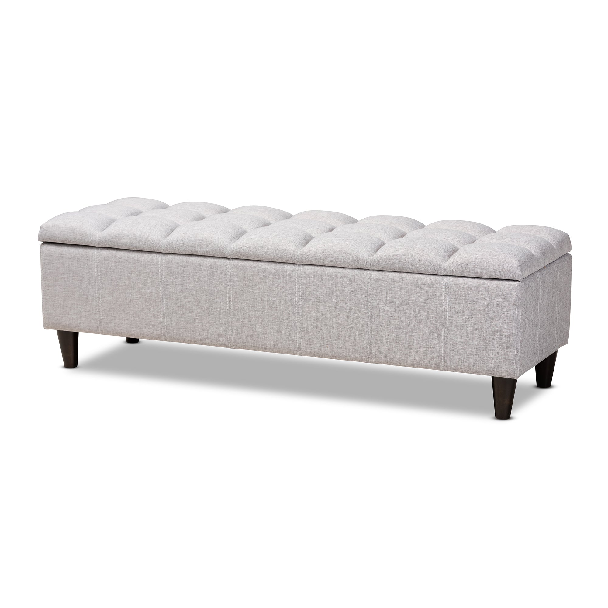 Brette Mid-Century Modern Grey Fabric Upholstered Dark Brown Finished Wood Storage Bench Ottoman