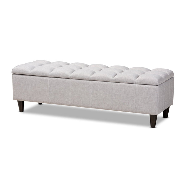 Brette Mid-Century Modern Grey Fabric Upholstered Dark Brown Finished Wood Storage Bench Ottoman