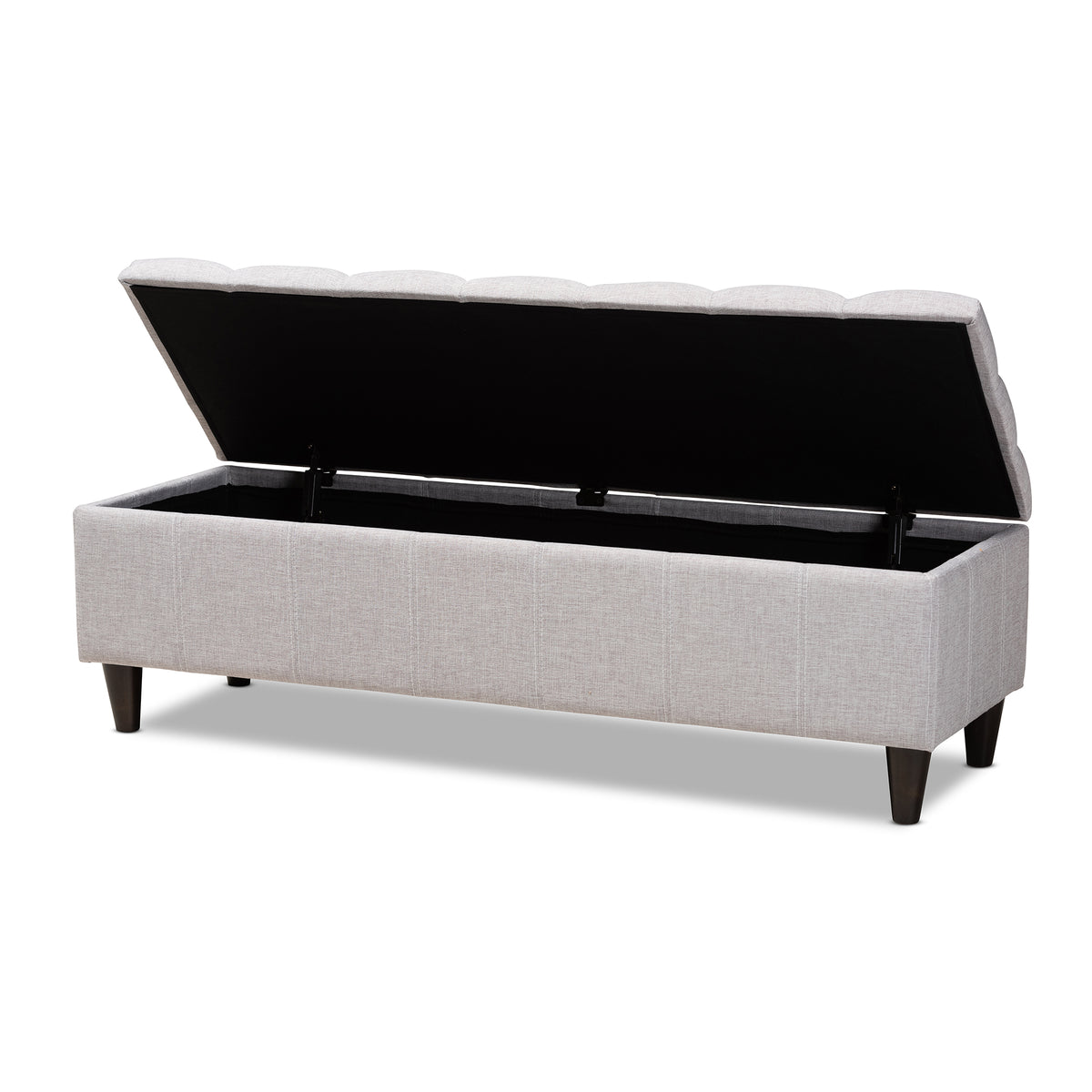 Brette Mid-Century Modern Grey Fabric Upholstered Dark Brown Finished Wood Storage Bench Ottoman
