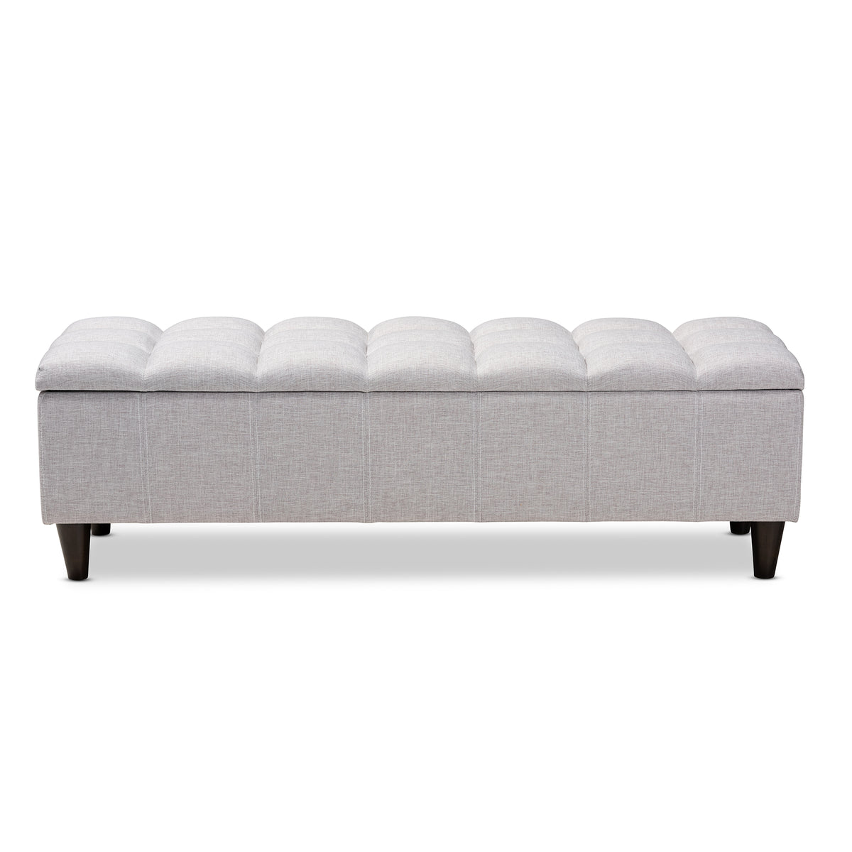 Brette Mid-Century Modern Grey Fabric Upholstered Dark Brown Finished Wood Storage Bench Ottoman