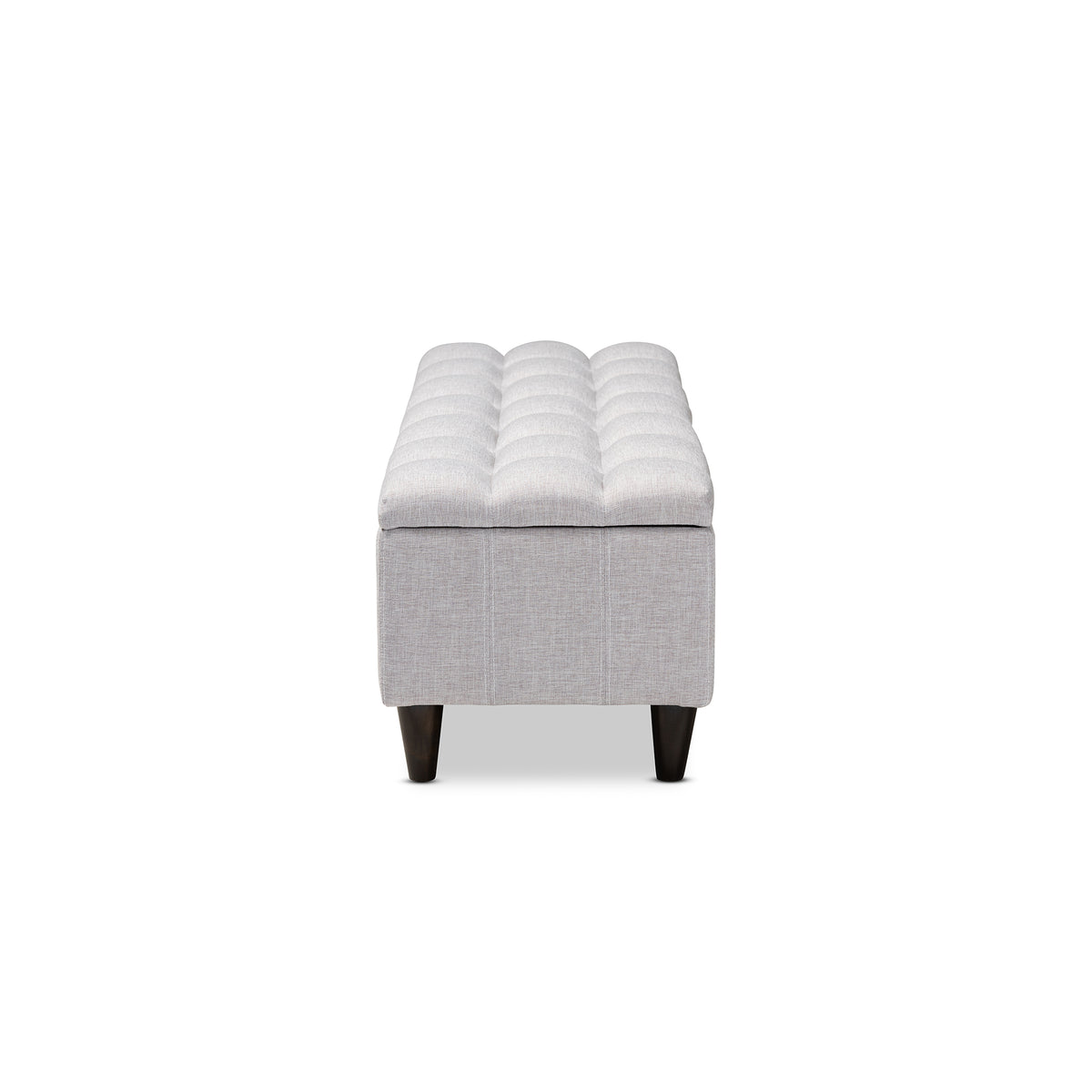 Brette Mid-Century Modern Grey Fabric Upholstered Dark Brown Finished Wood Storage Bench Ottoman
