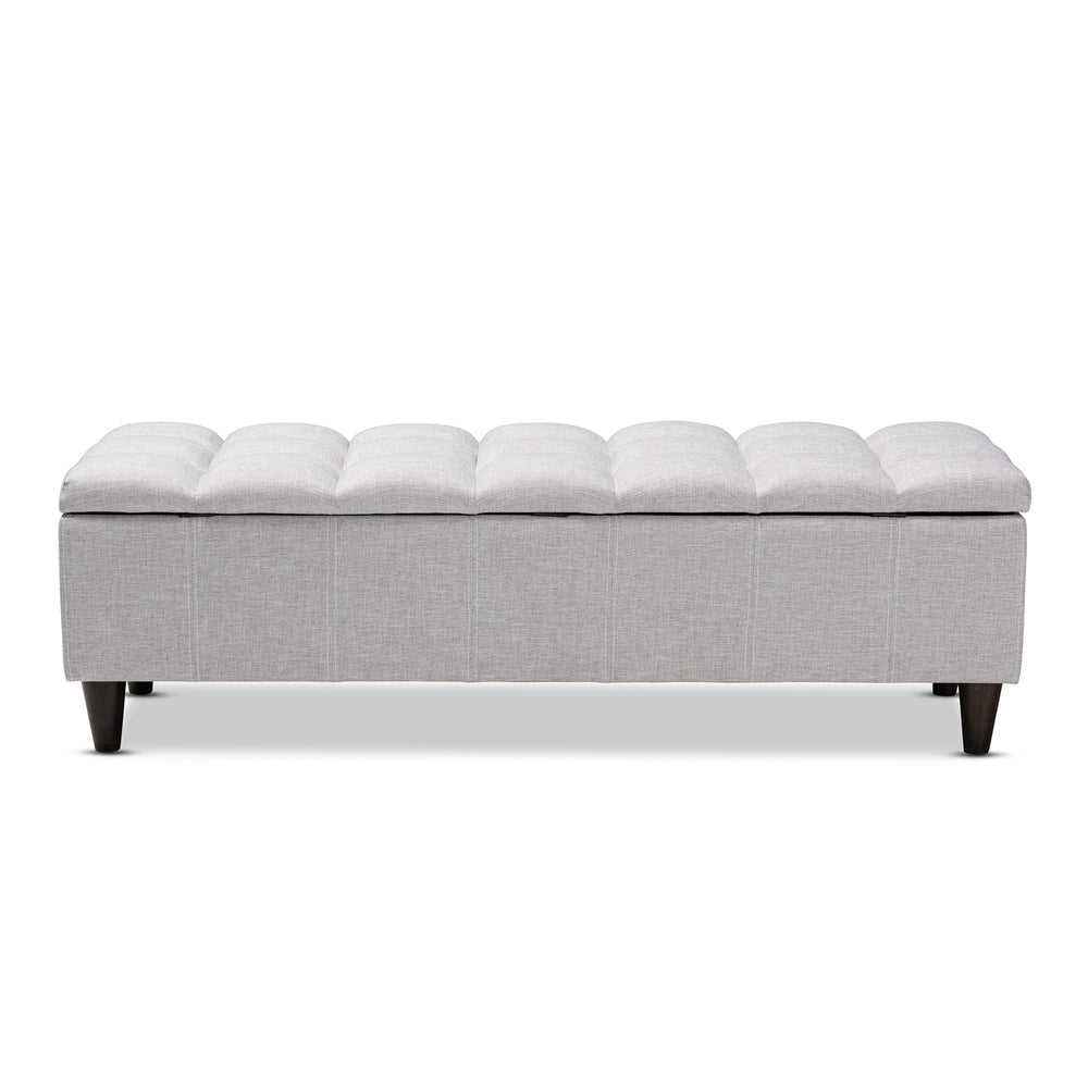 Brette Mid-Century Modern Fabric Upholstered Dark Brown Finished Wood Storage Bench Ottoman
