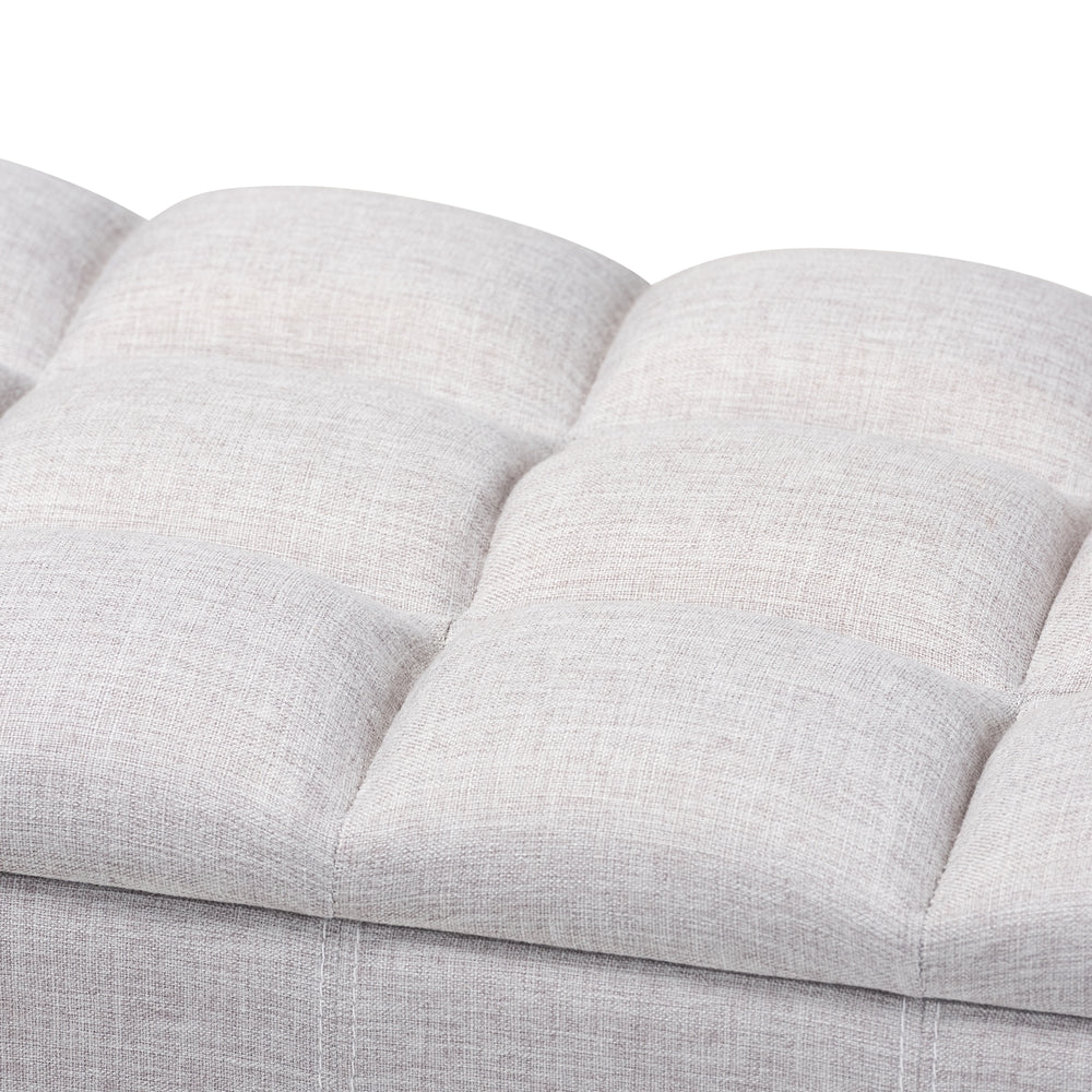 Brette Mid-Century Modern Fabric Upholstered Dark Brown Finished Wood Storage Bench Ottoman